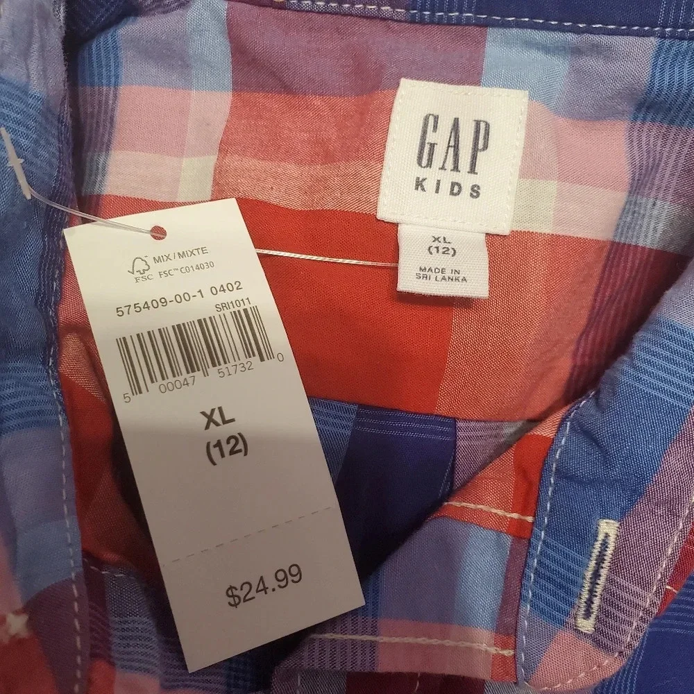NWT GAP Kids Boy's Plaid Collar Button Down Holiday Western Shirt XL 12